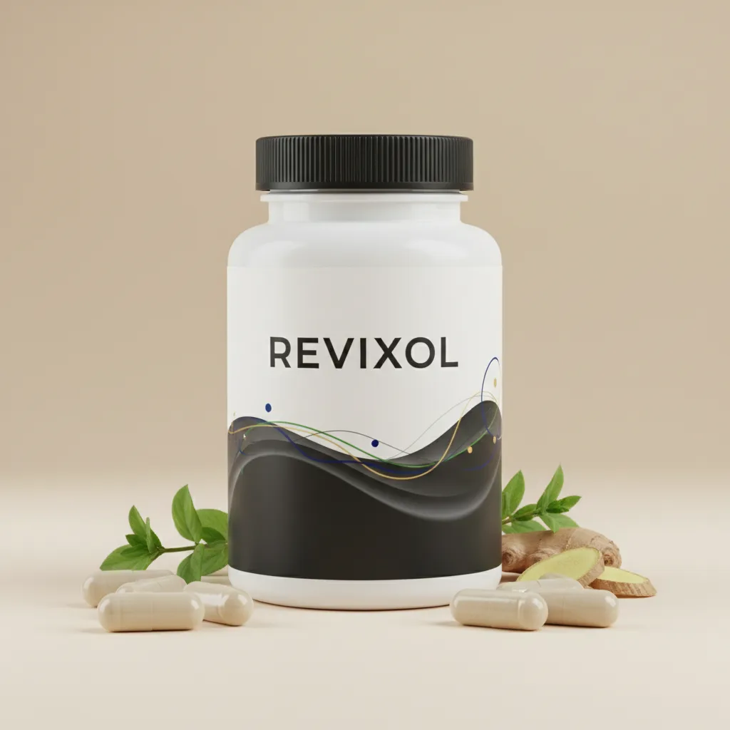 Revixol amber supplement bottle with white cap and orange-accent label, 30 capsules ear wellness supplement UK